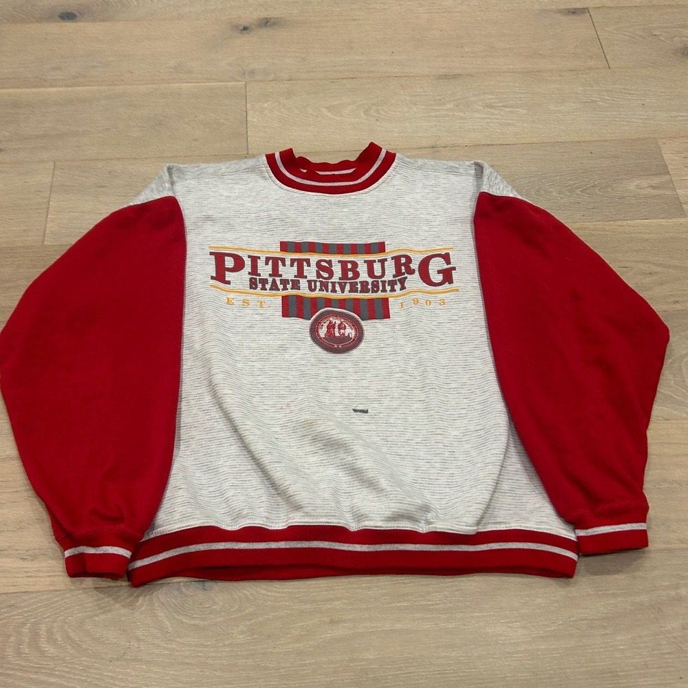 Vintage Gear For Sports Pittsburg State University PSU Sweatshirt Grey Red L